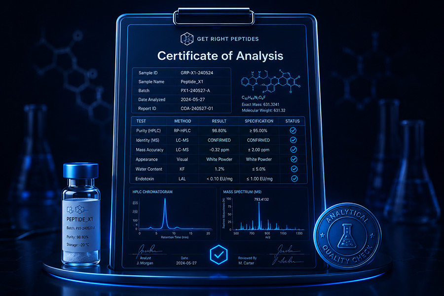 Blue HPLC-UV purity analysis icon for peptide testing
