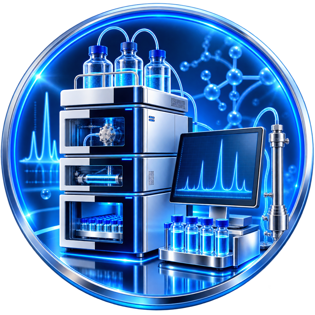Blue HPLC-UV purity analysis icon for peptide testing